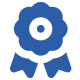 Here's a short alt tag for the image: Blue award ribbon with central eye.